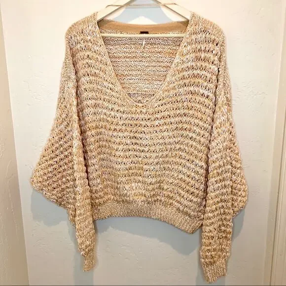 Free People muted yellow loose knit sweater size medium - Picture 3 of 11